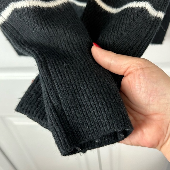 Cece Mock Neck Black and White Stripe Puff Flounce Sleeve Sweater - Picture 5 of 9